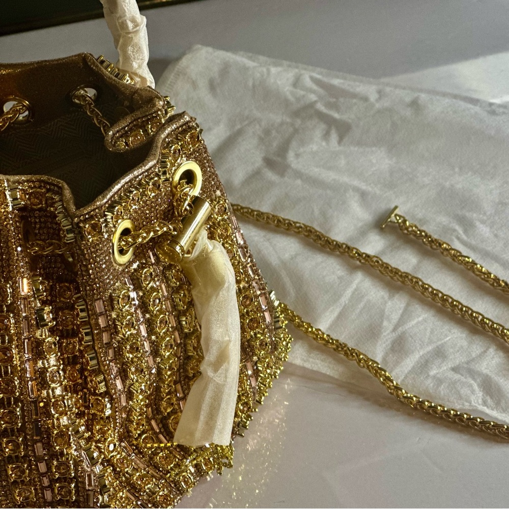 Sparkly Diamond Rhinestone Bucket Bag – Champagne Gold Evening Glam SBL Gold ❤️